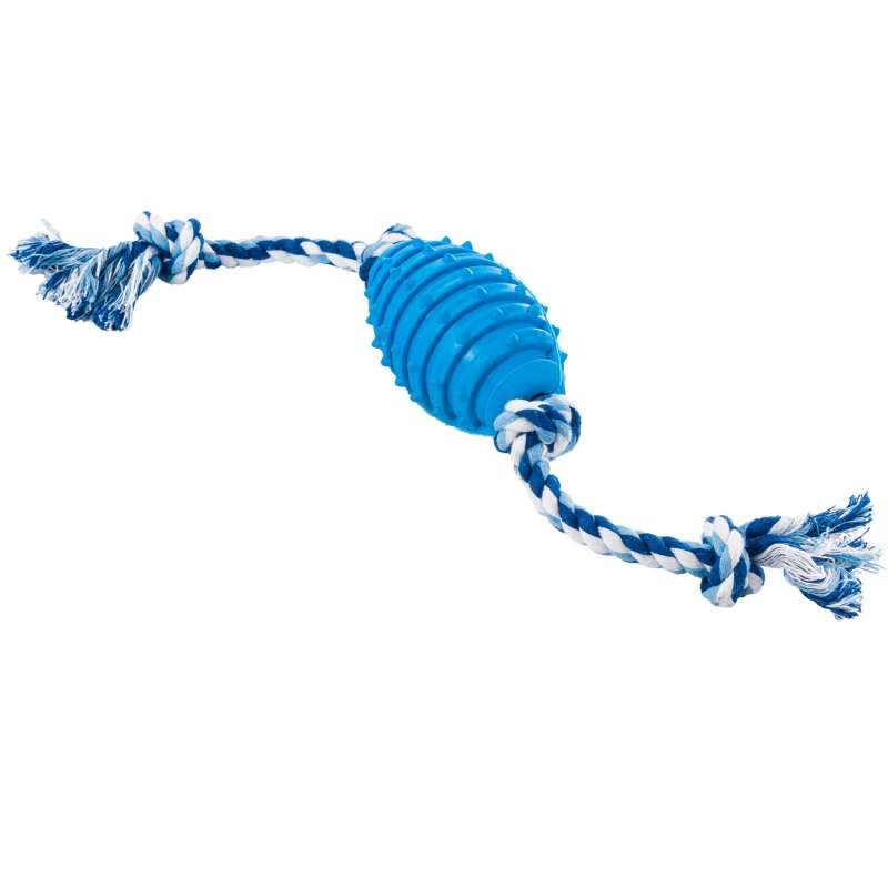 Jouet chien corde avec balle 10cm bleu