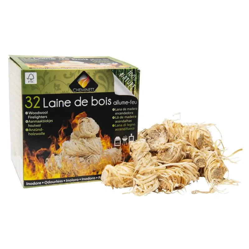 Sac d'allume-feux 100% naturel en laine de bois 12,5kg (950 pce