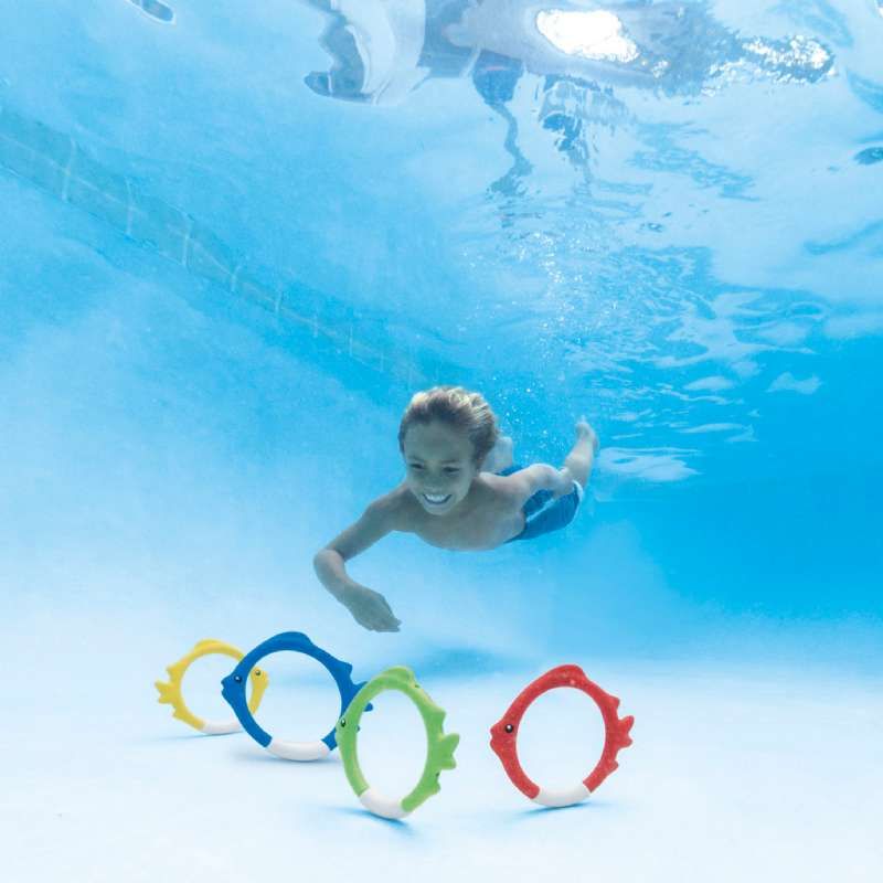 Set de quatre anneaux poissons colorés pour piscine Intex