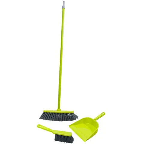 Balai manche avec pelle et balayette vert