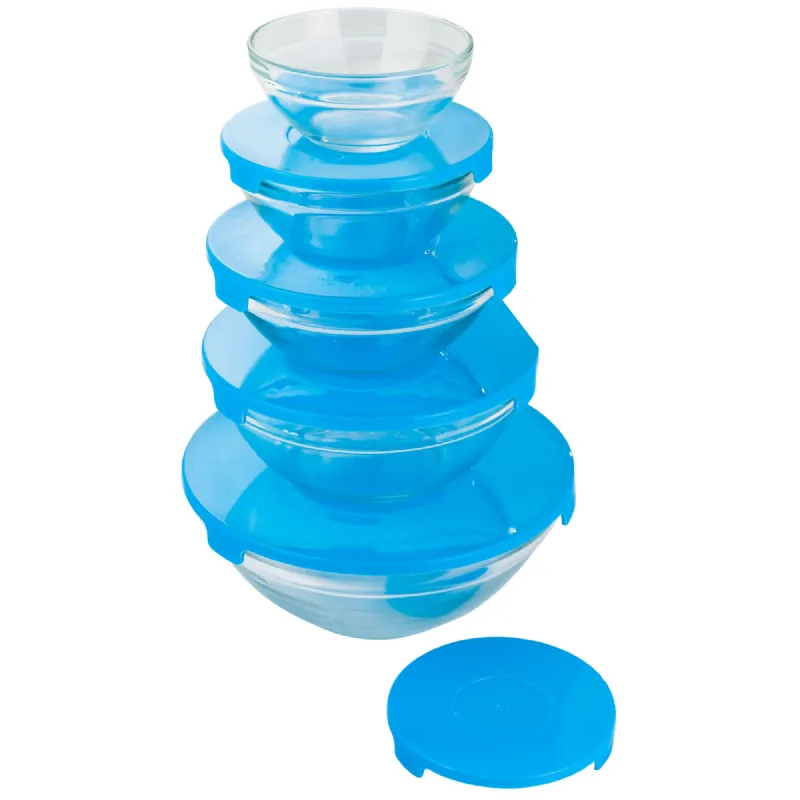 Bol en verre 5 bols et 5 couvercles bleu
