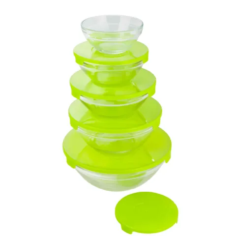 Bol en verre 5 bols et 5 couvercles vert