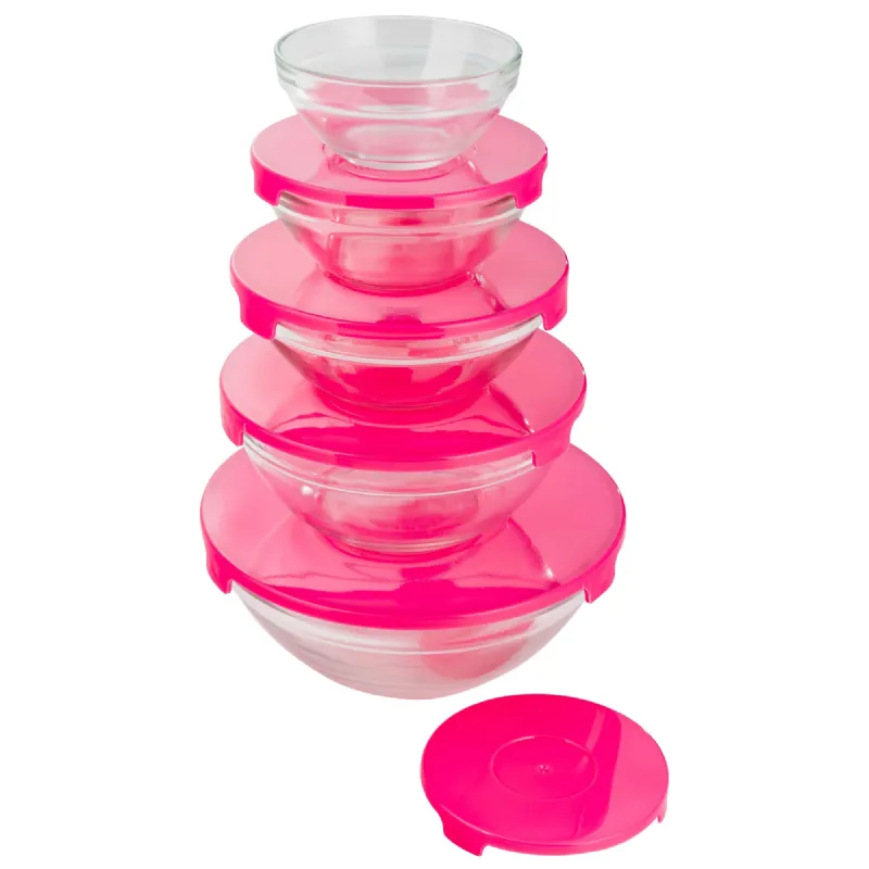 Bol en verre 5 bols et et 5 couvercles rose - Provence Outillage