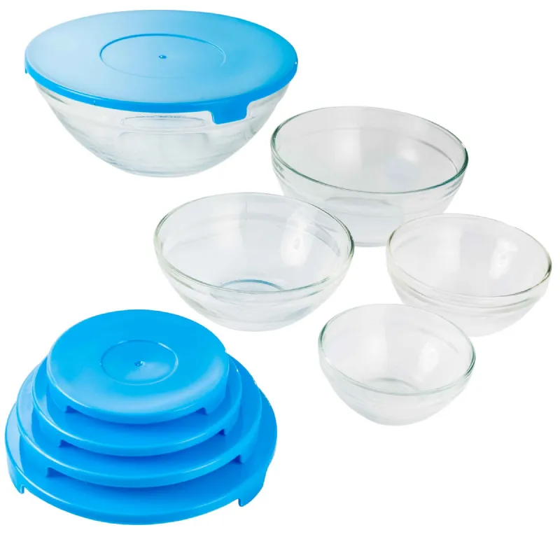 Bol en verre 5 bols et 5 couvercles bleu