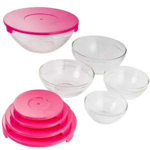 Bol en verre 5 bols et et 5 couvercles rose