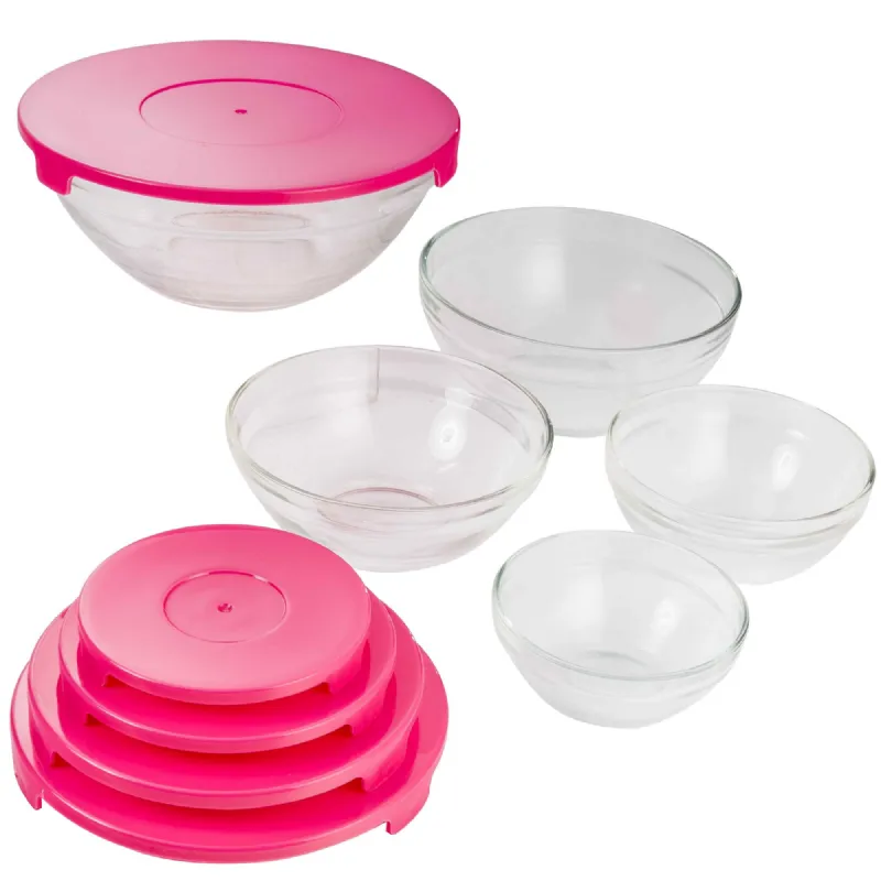 Bol en verre 5 bols et et 5 couvercles rose