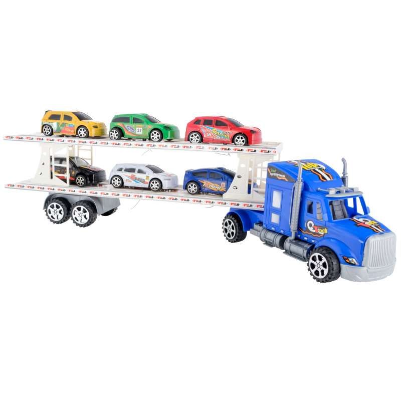 Camion bleu à friction 54cm avec 6 voitures