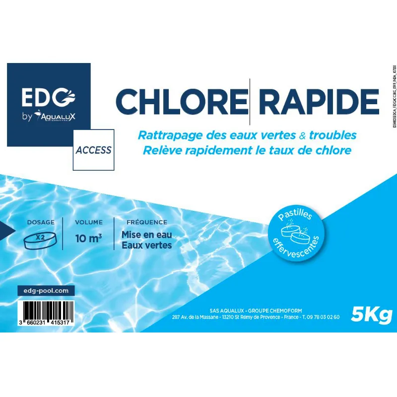 Pastilles Chlore Rapide Piscine 20 gr – EDG By AQUALUX