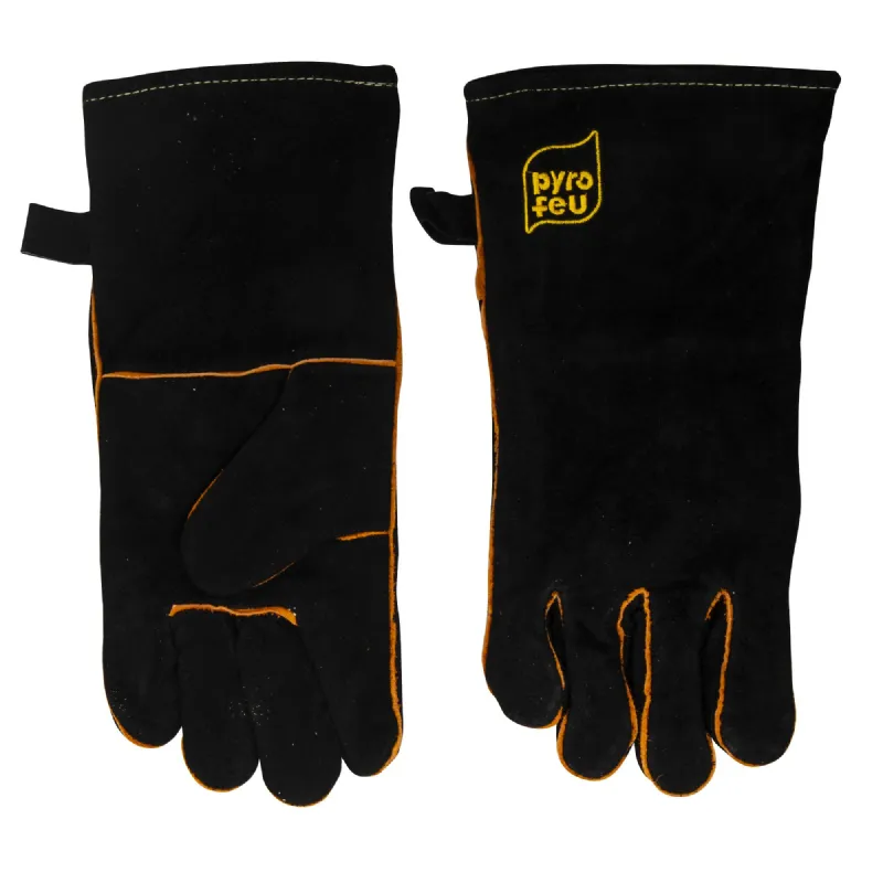 Gants pour cheminée et barbecue, protection contre la chaleur, en cuir  véritable, PAIR of GLOVES : : Jardin