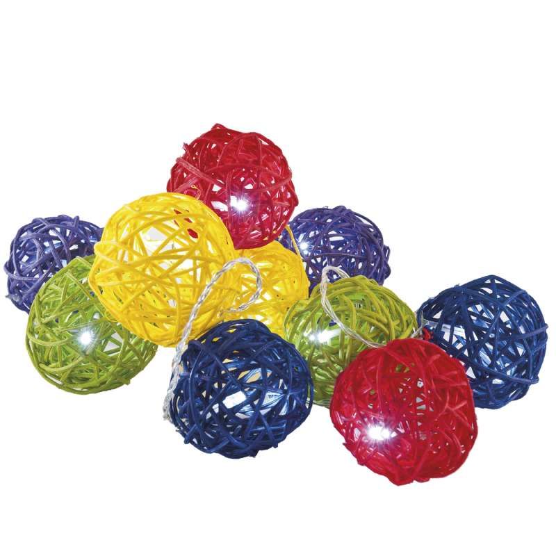 Guirlande rotin 10 boules multicolore