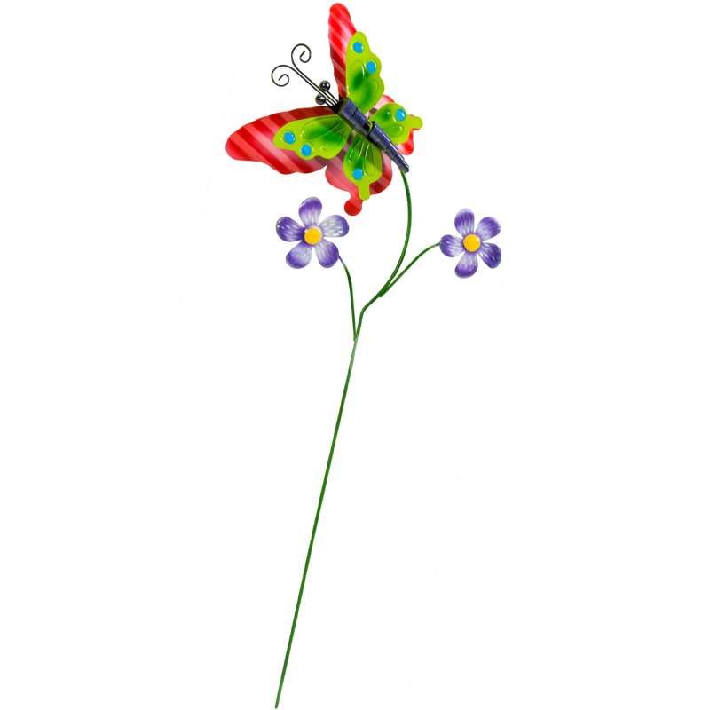 Papillon sur pique déco rouge 26x2x77cm