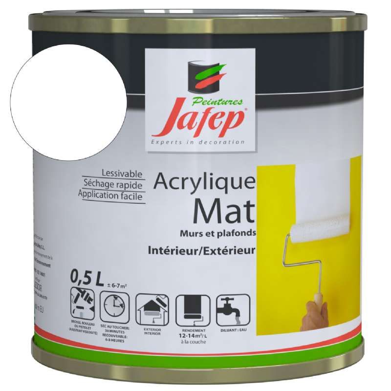Peinture acrylique Blanc mat Jafep (0,5l) - Provence Outillage