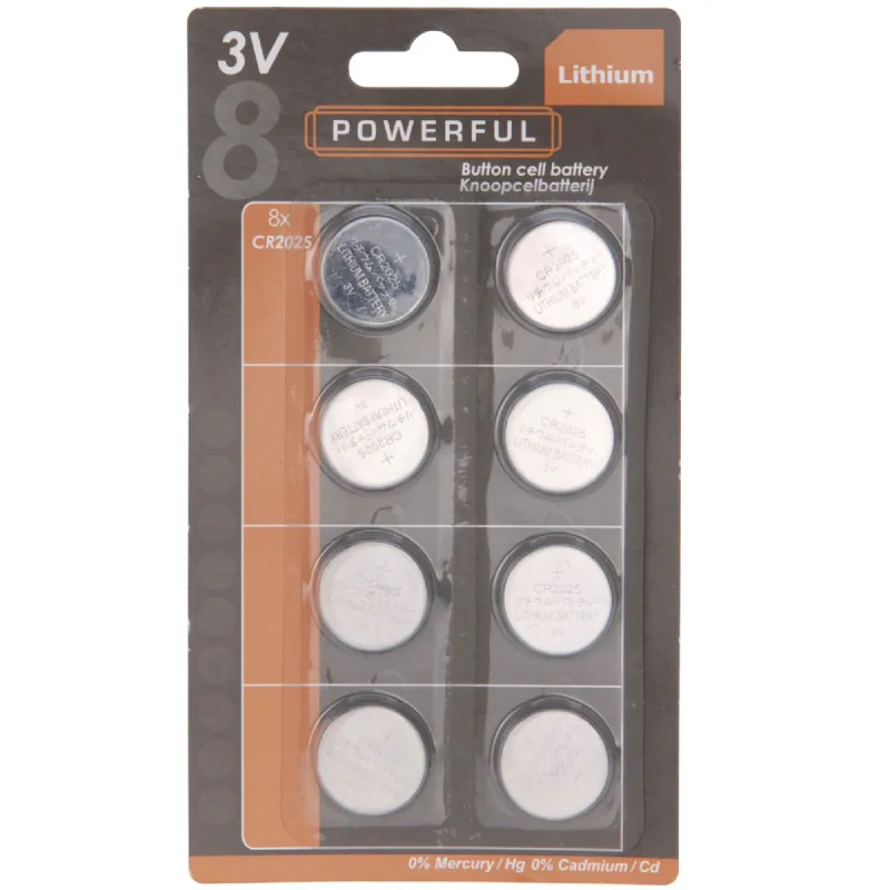 Pile bouton CR2025 lithium, 3v les 8pièces
