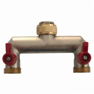Robinet Distributeur 2 Voies En Laiton Zocipro - Filetage 3/4 Pouce, Avec Adaptateurs 1/2 Pouce - Poignée Allongée, Vannes Indépendantes