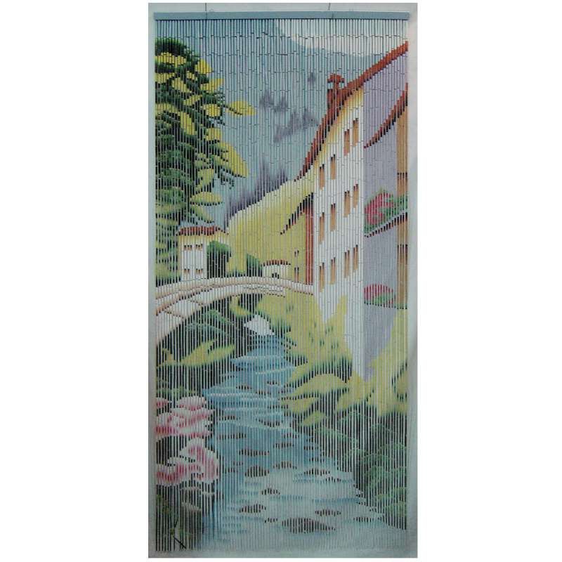 Rideau de porte en bambou 90x200cm, motifs pont