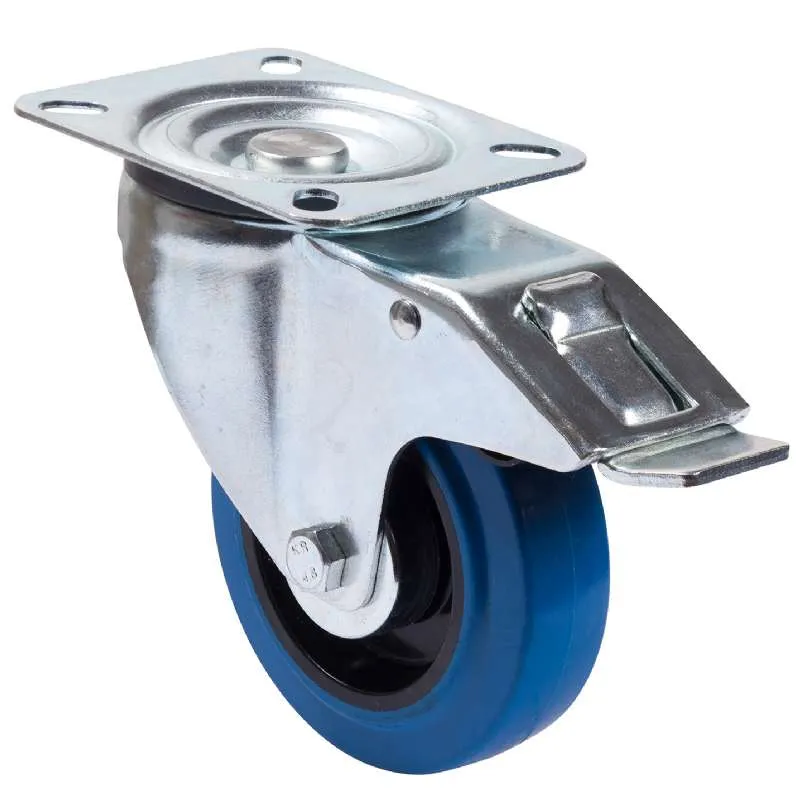 Roulette pivotante silencieuse industrielle Shepherd Hardware en caoutchouc avec  frein, capacité de 450 lb, bleu, 5 po