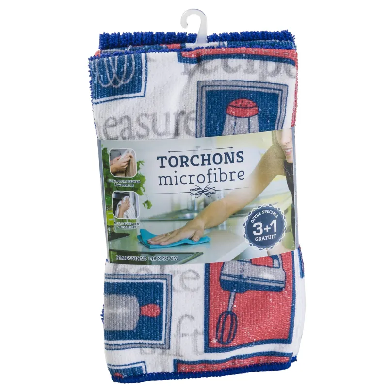 Lot de 4 torchons microfibre 48x40 cm - Provence Outillage