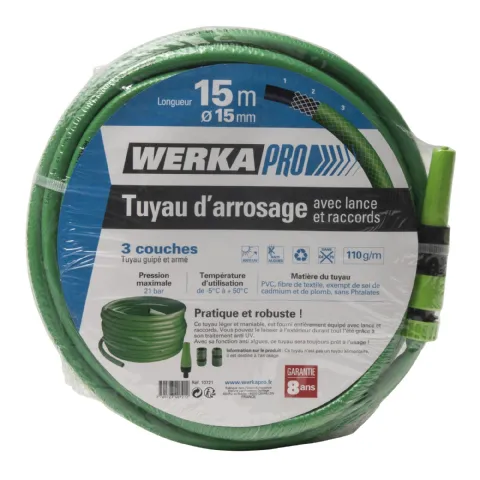 Tuyau avec raccords et lance d15mm Werkapro