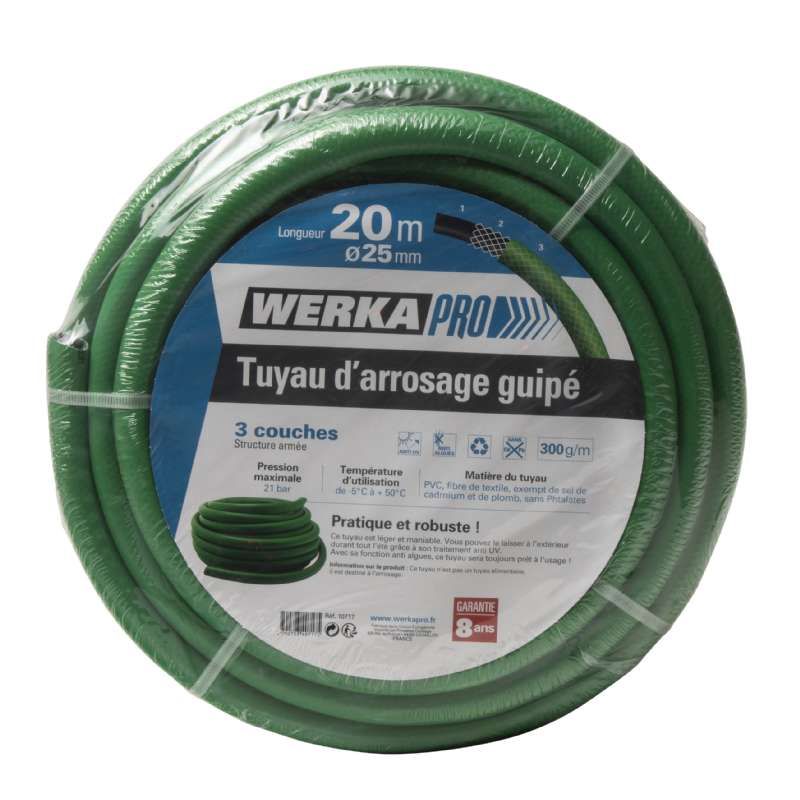 Tuyau d'arrosage guipé Ø25mm vert Werkapro (20m) 