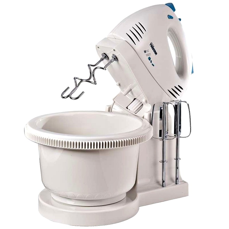 Batteur Mixeur Sur Socle 500W – Double Bol 3,5L, Fouets Et Crochets – Couvercle Anti-éclaboussures, Blanc
