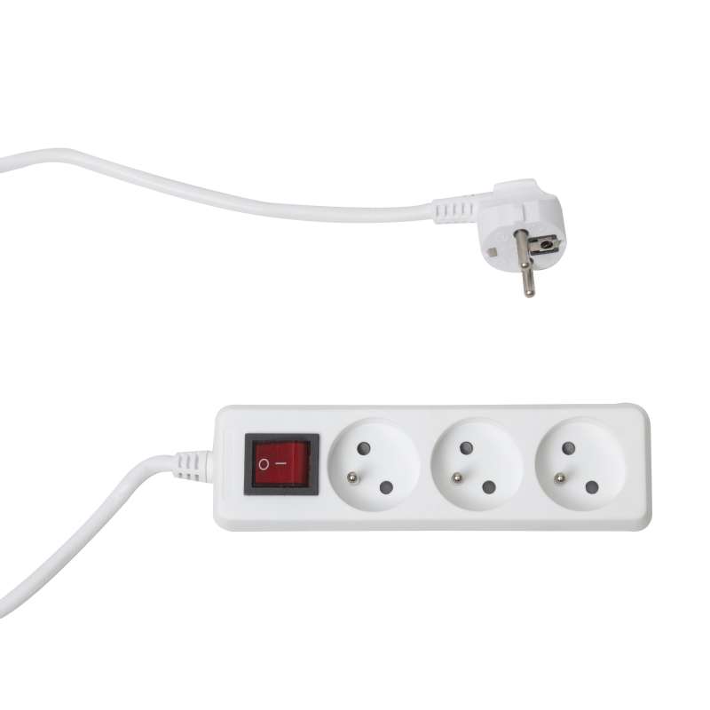 BLOC MULTIPRISE AVEC INTERRUPTEUR - 3 PRISES - 2 PORTS USB - GRIS/BLANC -  TERRE FRANÇAISE - Perel - EB3CGUSB