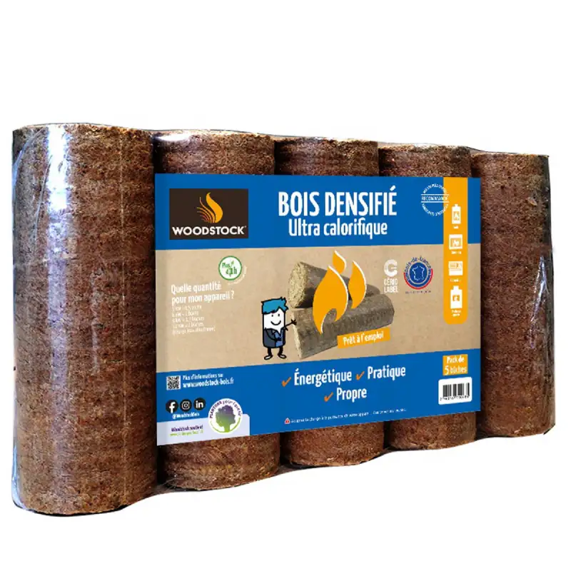 Bûche calorifique densifiée 7,5kg - Woodstock - Pack de 5