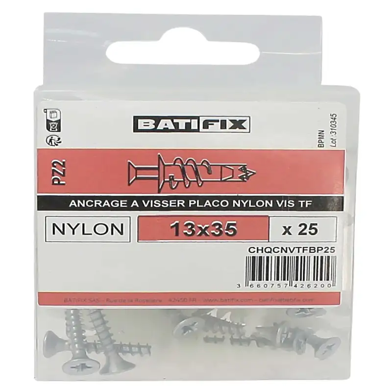 Cheville à Visser Nylon BATIFIX - 13x35 mm