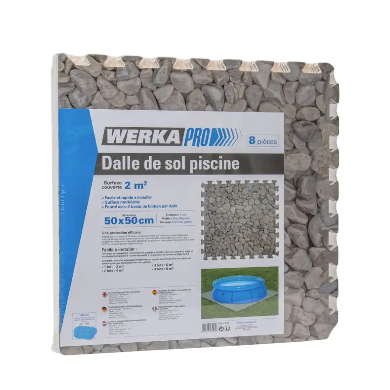 Dalle pour piscine imprimé galet (50x50cm) 1cm épaisseur 8 pièces WERKA PRO