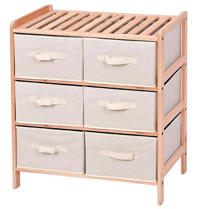 Meuble étagères bois 3x2 tiroirs tissu (70.5x28x70.5cm)
