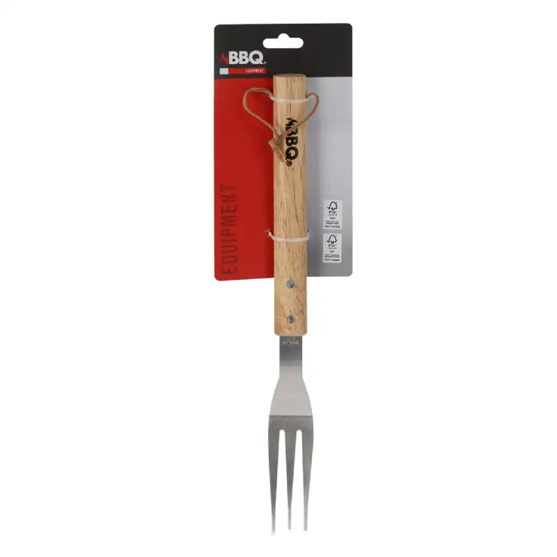 Fourchette de barbecue en acier inoxydable avec manche en bois 38 cm - BBQ