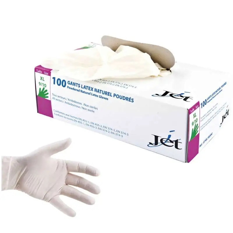 Gants jetables latex naturel poudrés