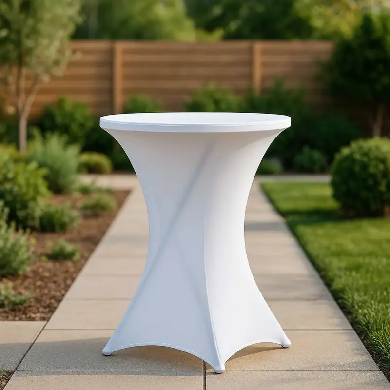 Housse nappe blanche WERKA PRO pour table mange debout ronde (ø80cm)