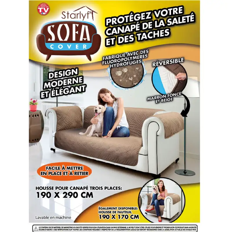 Housse de protection réversible pour canapé de 3 places