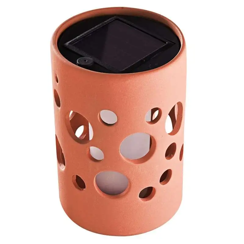 Lanterne solaire cylindrique en terre cuite