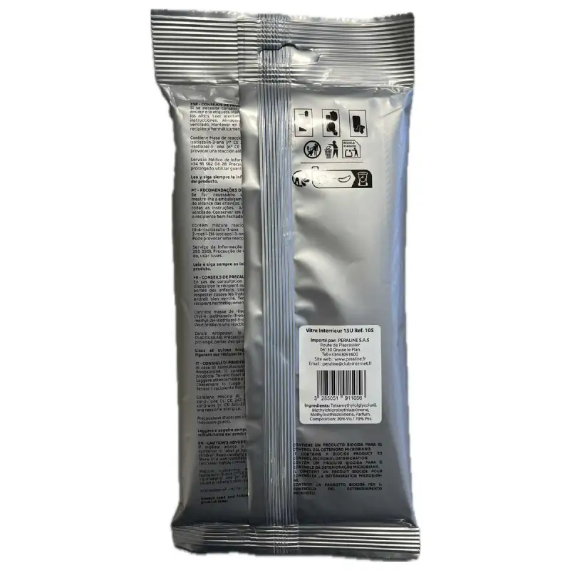 Lingettes Nettoyantes Vitres Intérieures Peraline - 15 Lingettes