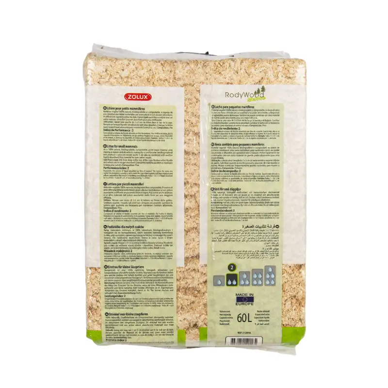 Litière RodyWood Nature pour rongeurs et lapins (60 L ou 165L) - ZOLUX