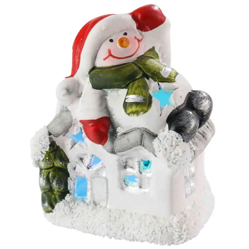Maison avec bonhomme de neige à led
