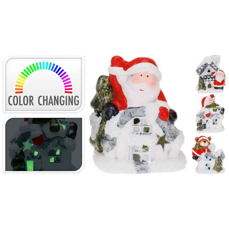 Maison avec figurine de noel led couleur
