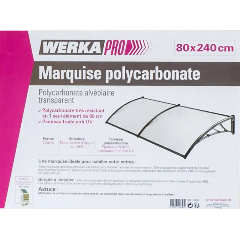 Marquise en polycarbonate 2 panneaux WERKA PRO