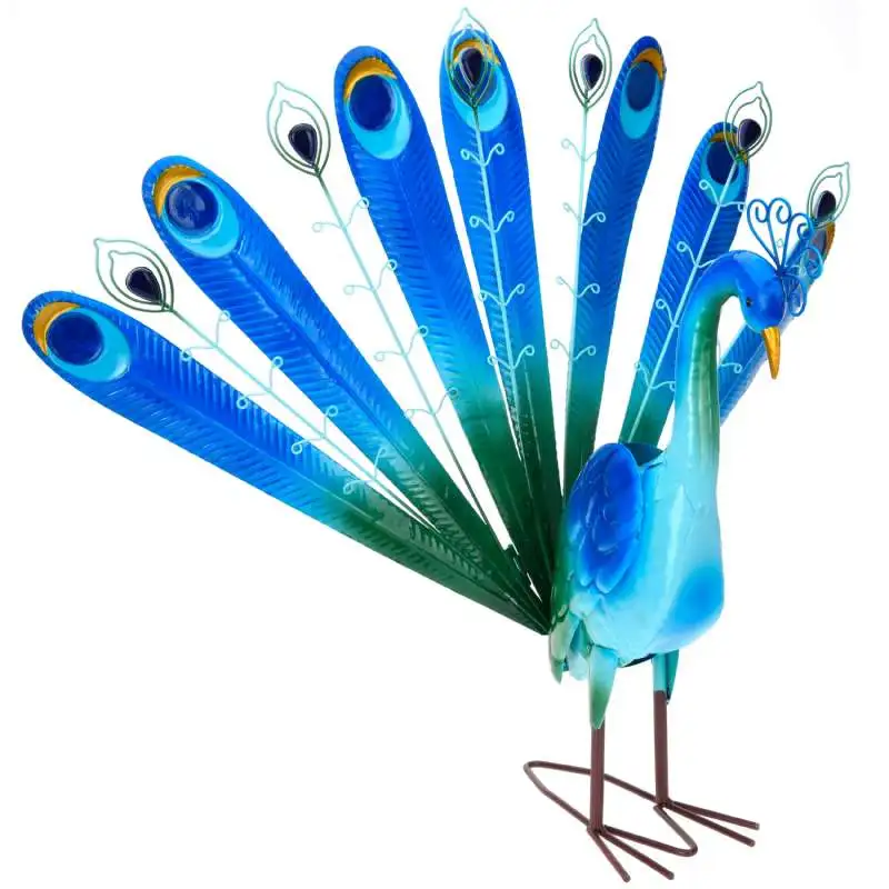 Paon bleu en métal 73x28x62cm
