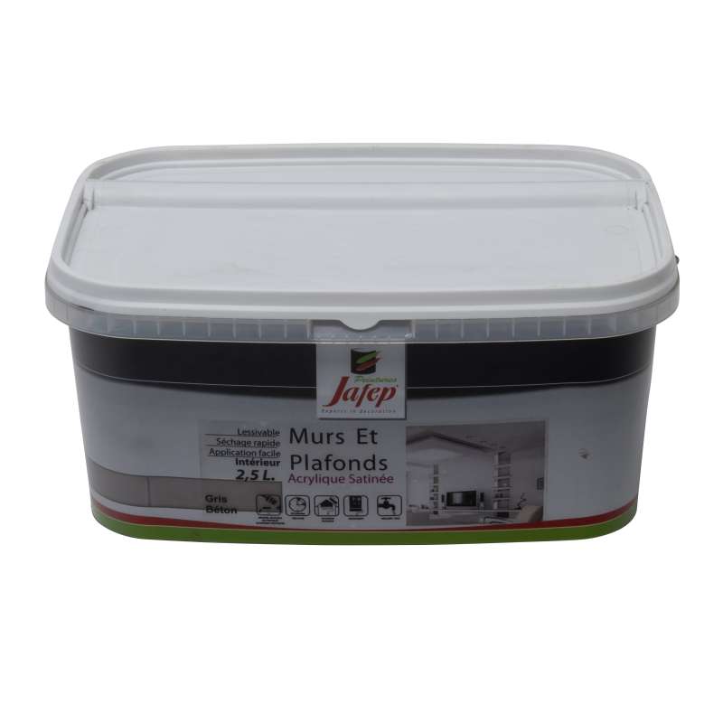 Peinture mur et plafond satinée gris béton (2,5L) Jafep