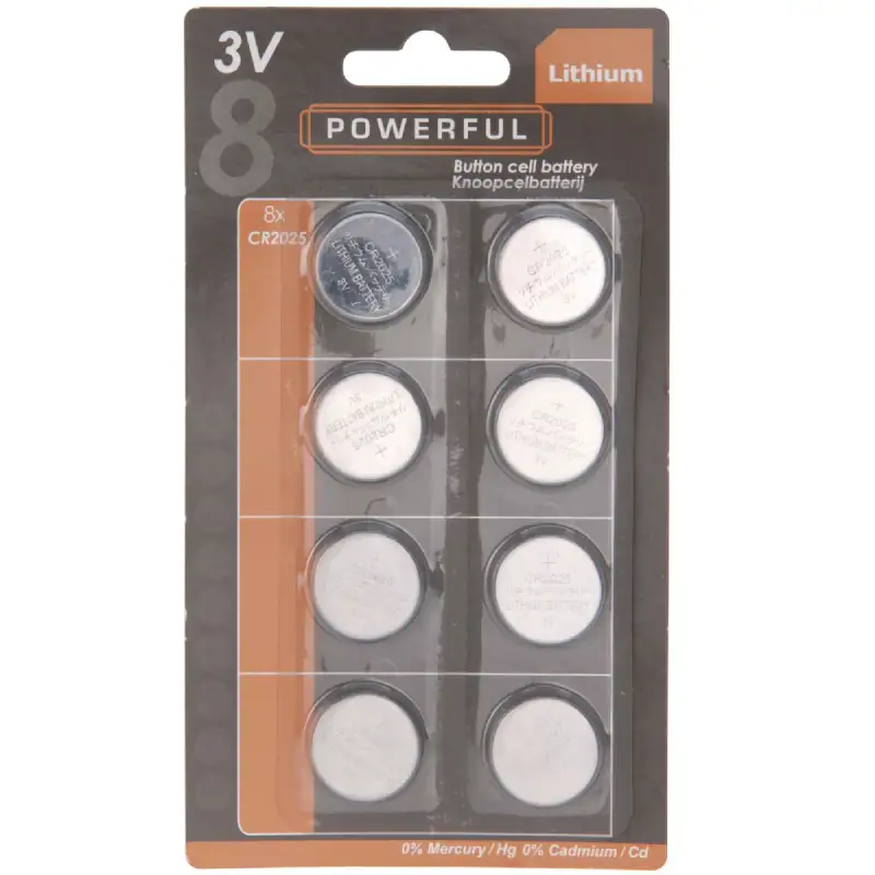 Pile bouton CR2025 lithium, 3v les 8pièces