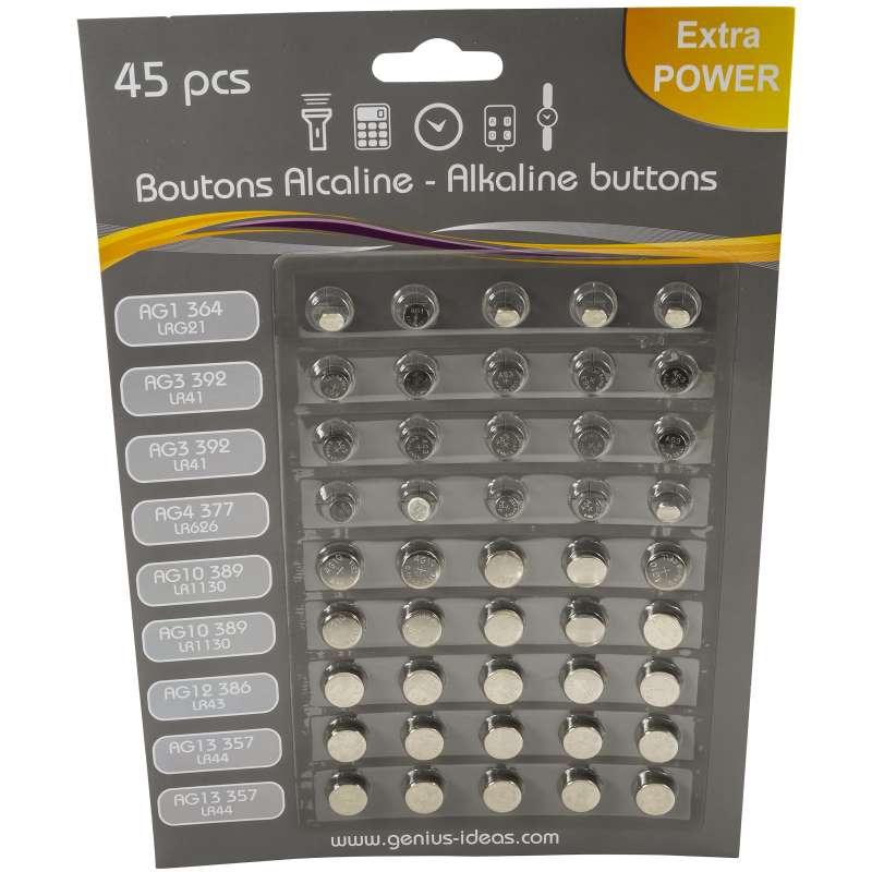 Lot de 45 piles boutons alkalines