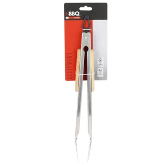 Pince barbecue en acier inoxydable avec manche en bois 37 cm - BBQ