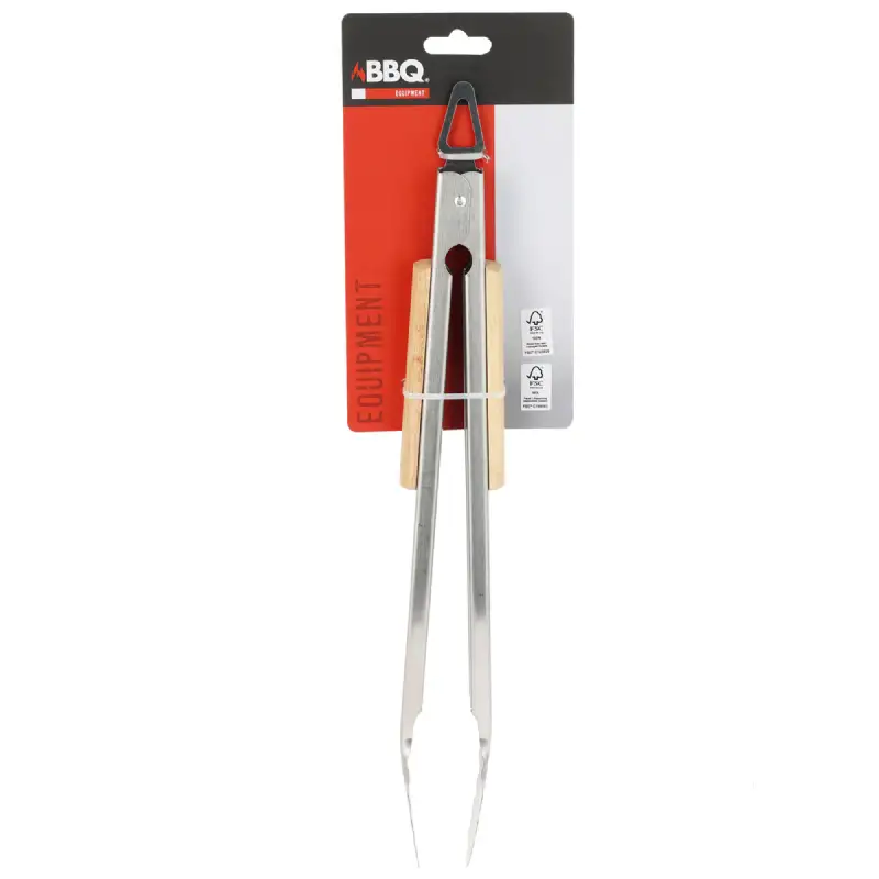 Pince barbecue en acier inoxydable avec manche en bois 37 cm - BBQ