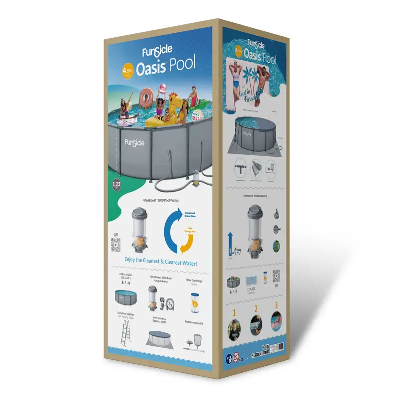 Piscine tubulaire ronde Funsicle gris uni Ø 4,57m x h1,22m