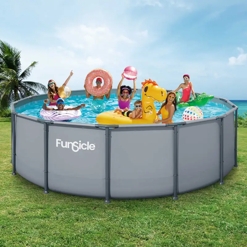 Piscine tubulaire ronde Funsicle gris uni Ø 4,57m x h1,22m