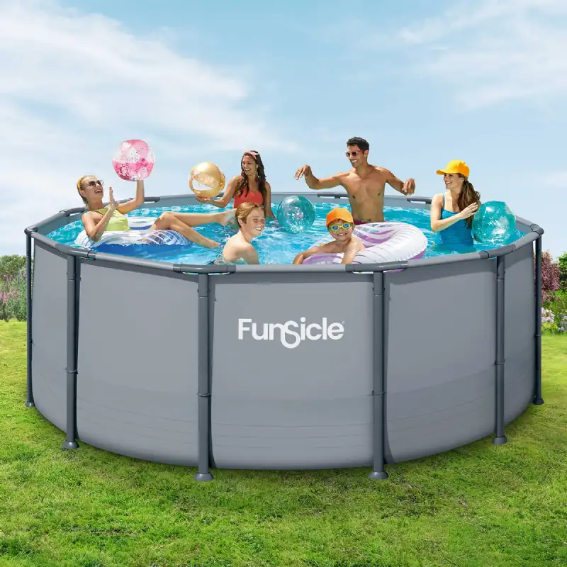 Piscine tubulaire ronde Funsicle grise Ø 3,66m x h1,22m