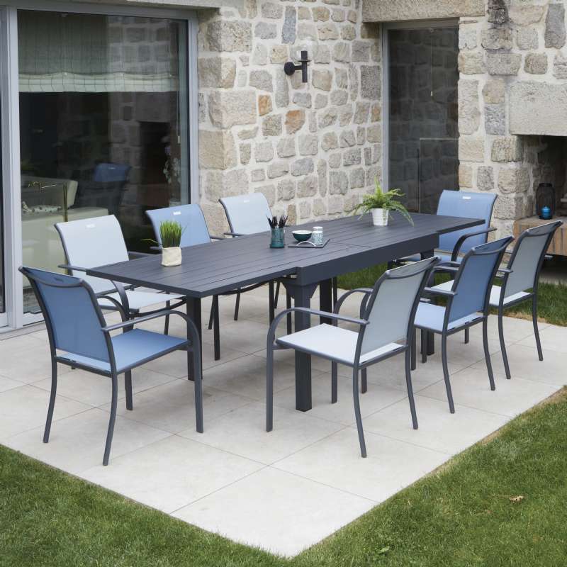 Table de jardin extensible Honfleur 8P en aluminium (135<270x90x75 cm) Ozalide