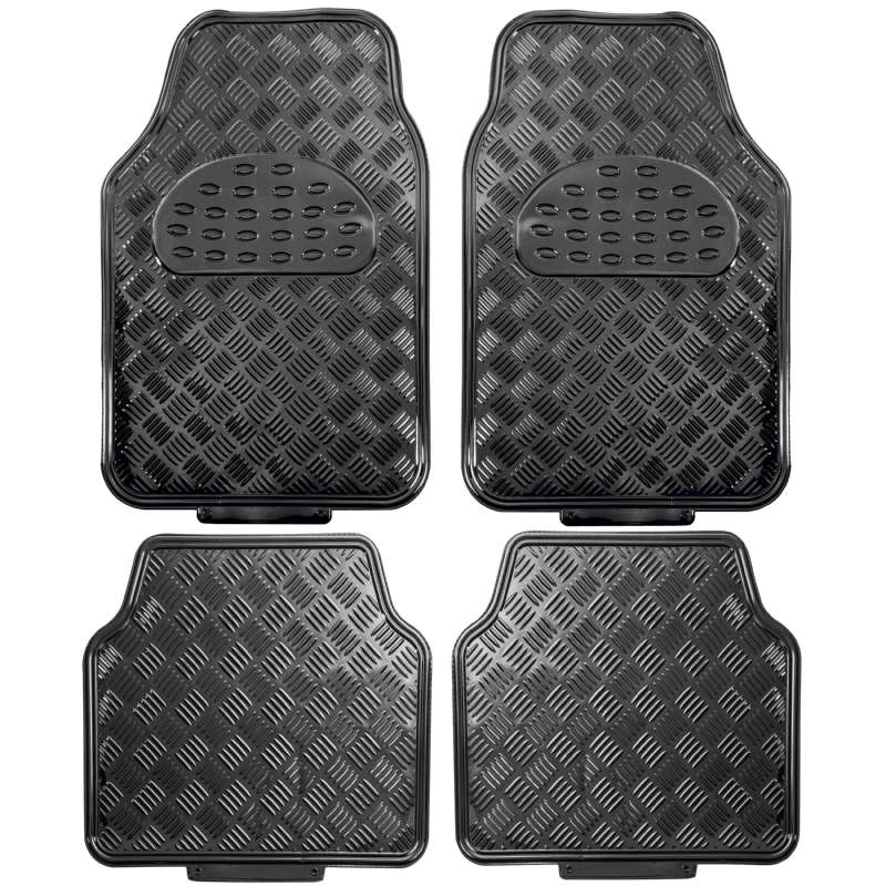 Tapis voiture pvc noir 4 pièces motif alu